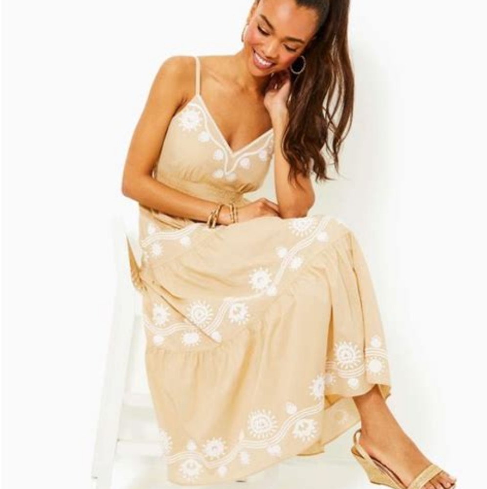 Lilly Pulitzer Aviry Embroidered -  Spaghetti Strap MAXI Sundress NWTS Size 12
